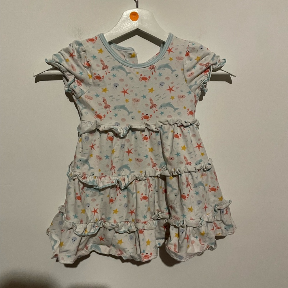 Stitchy fish girls white pink tropical Print ruffled‎ tunic sz 3t